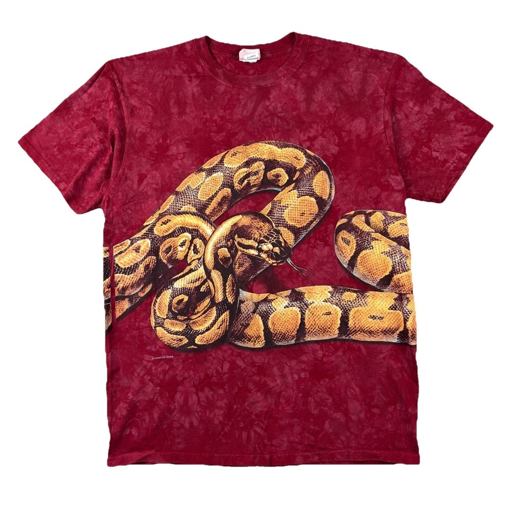 Vintage Habitat T Shirt Mens XL Red Tie Dye Python Snake AOP 90s Nature Art Tee